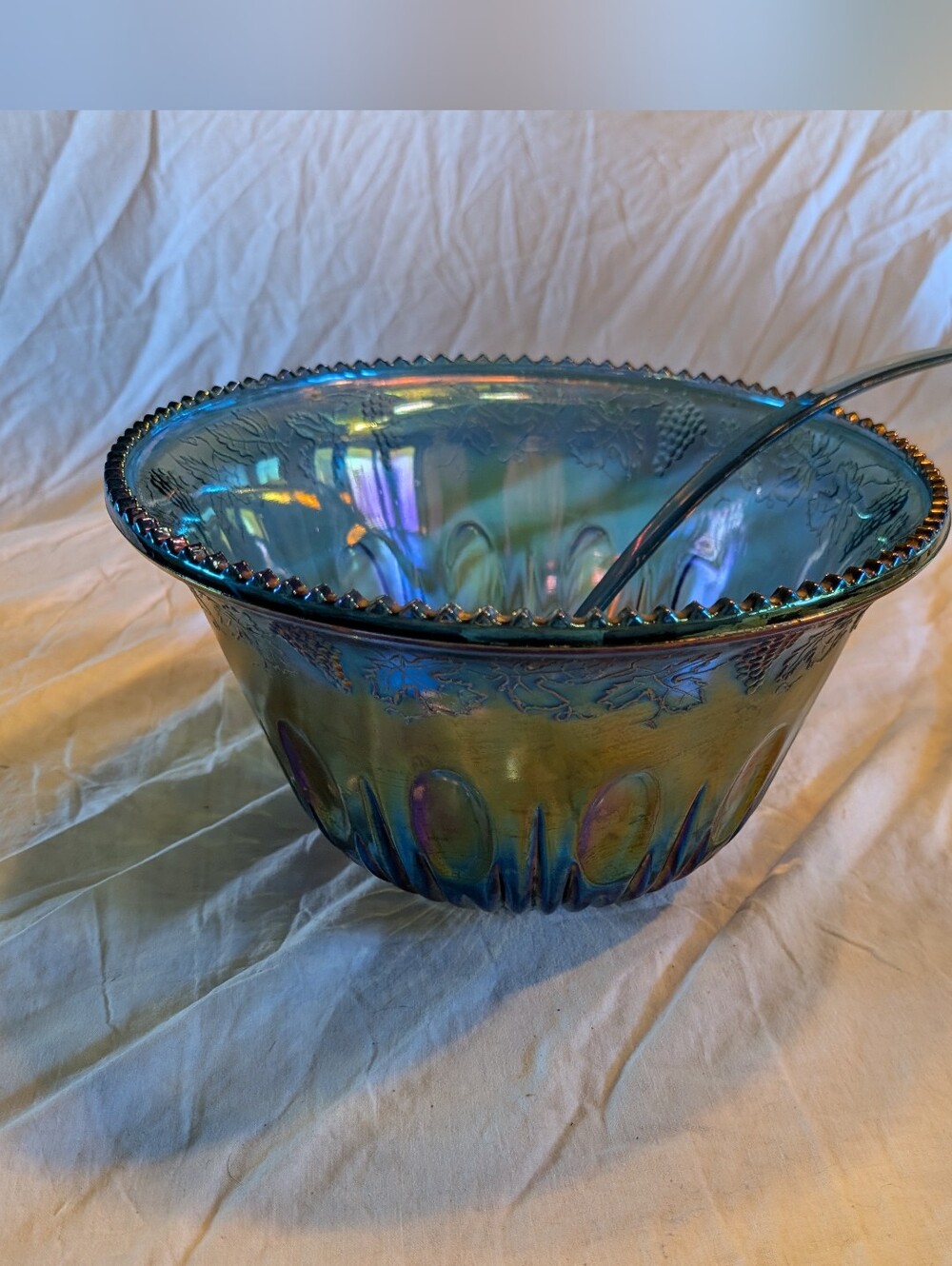 2/60$ Indiana Glass Iridescent Blue-Green Carnival Serving punch Bowl